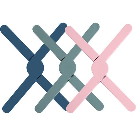 3 dessous de plat pliables en silicone, antidérapants, résistants à la chaleur jusqu'à 220°C, forme triangulaire et croix, gain de place optimal (1/5)