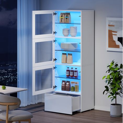 Vetrina bianca 60 x 40 x 173 cm con LED, 3 ante e 1 cassetto, DESVIAE (1/5)