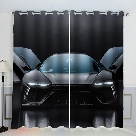 Rideau Voiture De Sport Voiture De Course Sport Extrême Rideau Thermique Isolant Anti Froid Rideau Occultant Oeillet 2 Pièces Opaque Salon Maison Décoration Rideaux Polyester (234x183 cm) - 234L X 183 (1/5)