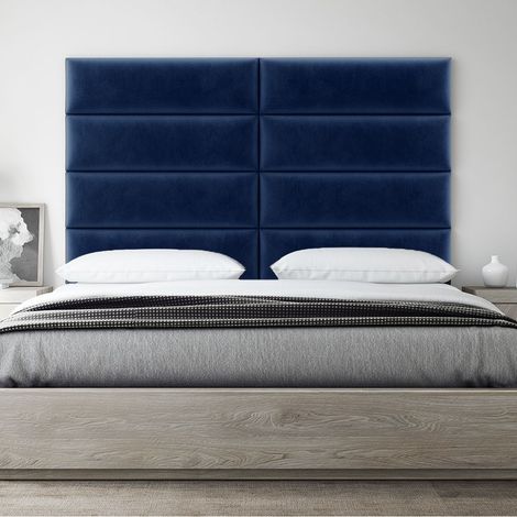 Panneau Décoratif Tête De Lit Capitonnée - 4 Panneaux Simili Velours Bleu Roi 91cm (1/5)