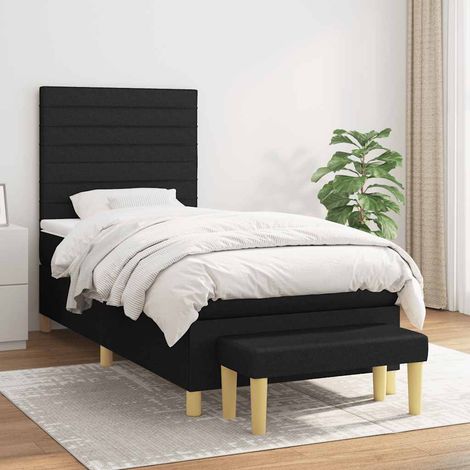 Sommier à lattes de lit avec matelas Noir 90x190 cm Tissu (1/5)