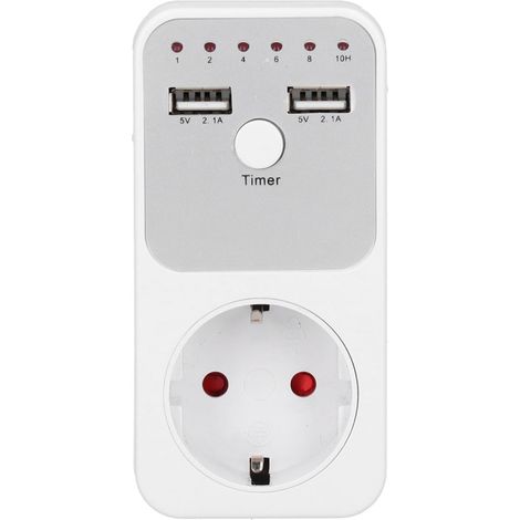 Intelligente digitale Countdown-Timer-Steckdose 180260V 13A USB mit 2 USB-Anschlüssen, 1-10 Stunden Energiesparmodus für Computer, Handy-Ladegerät (EU-Stecker)