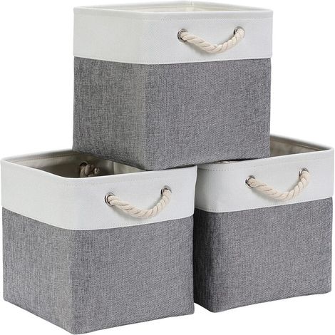 Panier de rangement - Lin de haute qualité - Forme cubique pliable - Idéal pour ranger vêtements et jouets - Multifonctionnel - Blanc cassé - 33 x 33 x 33 cm - Lot de trois (1/5)