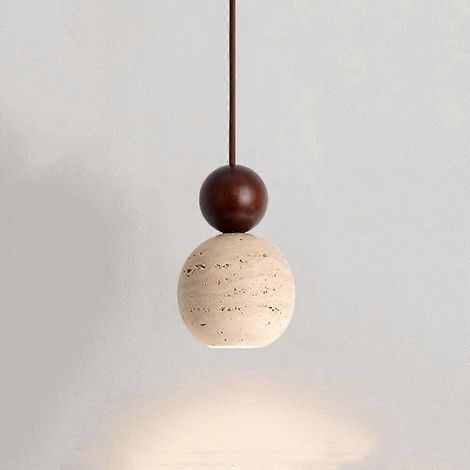 Moderne Mini-Pendelleuchte aus Naturstein und Holz – Walnuss-Finish, ideal für Kücheninsel und Esszimmer
