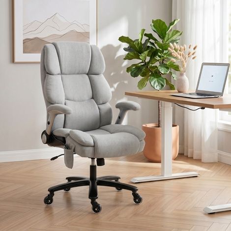 Silla de oficina con soporte lumbar Airbag, reposabrazos abatibles, gris claro OKMYHOME (1/5)