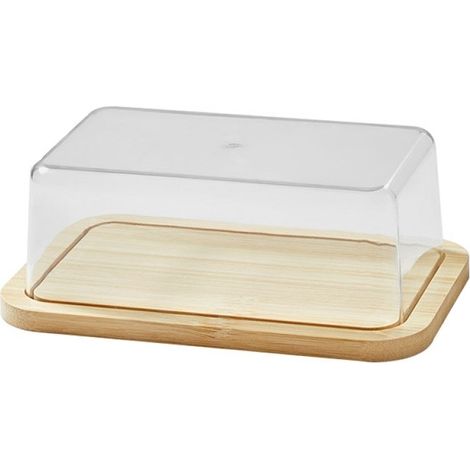 Boîte À Beurre - Verre Trempé Avec Couvercle En Bambou - Dimensions 19,2 x 13 x 7,9 cm - Capacité 260 g - 1 Pièce