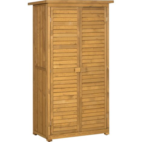 Armoire de jardin en sapin avec 3 étagères et portes à lamelles 87 x 46,5 x 160 cm (1/5)