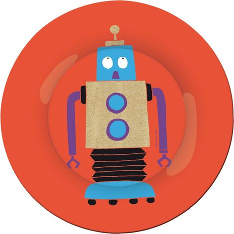 Assiette à Dessert Motif Robot Rouge (1/4)