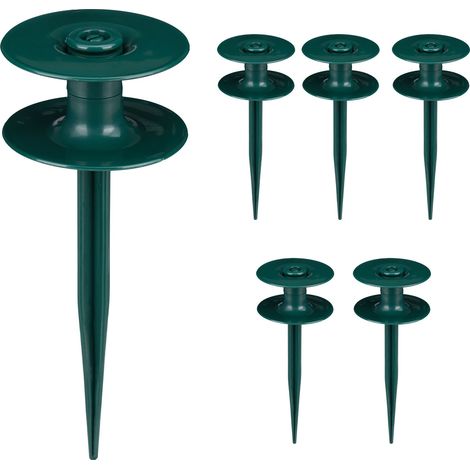 Relaxdays Garden Hose Guide, 6x Set, Ground Spike, Plastic, Discreet, Support, Roller, Practical, HxD 24 x 9 cm, Green
