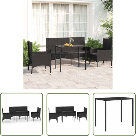 The Living Store Salon de jardin 4 pcs avec coussins Noir Résine tressée - Salon De Jardin - Mobilier De Jardin - Set De Salon - Table De Jardin - Chaises De Jardin (1/5)