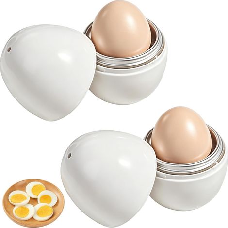 Lot de 2 Cuiseurs Œufs Micro-Ondes Blanc, Forme Oeuf, Rapide, Petit Déjeuner, Sans Casserole, DIY (1/5)