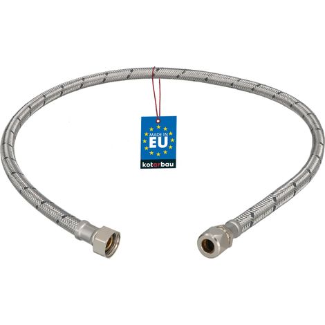 KOTARBAU® Flexible Robinet 3/8" x 3/8" - Tuyau Robinet Cuisine 90 cm - Écrou Tournant x Raccord à Sertir - Rallonge Robinet Cuisine Flexible - Tuyau Flexible Plomberie - Acier Inoxydable - Argent (1/4)