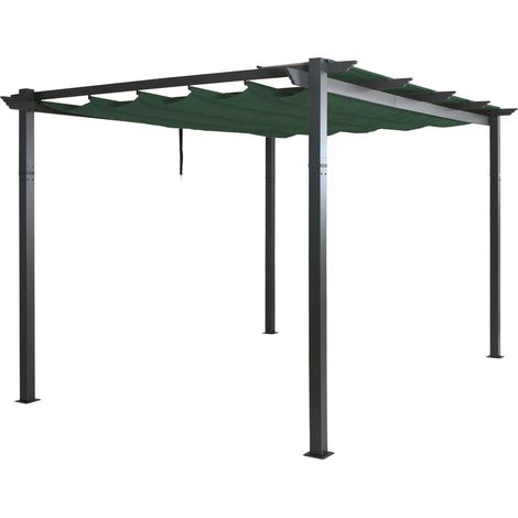 Pergola en aluminium pavillon de jardin avec toit coulissant structure robuste 8 cm protection UV50+ 3 x 4 m vert 040009577