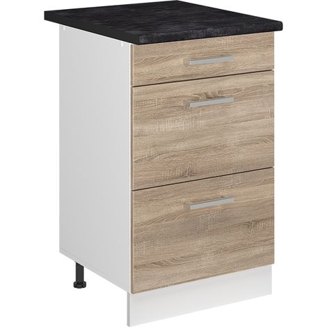 Küchenunterschrank R-Line, Sonoma/Weiß, 50 cm Arbeitsplatte Anthrazit, Vicco