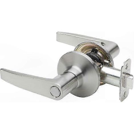 Poussoir de porte moderne avec bouton-poussoir, finition acier satiné inoxydable, poignée de confidentialité pour intérieur et bureau, design contemporain, usage résidentiel et professionnel. (1/5)