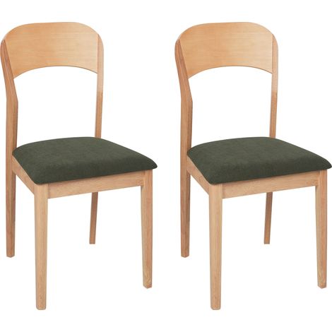 Conjunto de 2 sillas de comedor de estilo tradicional tapizado madera clara tela verde oscuro Alvin (1/5)