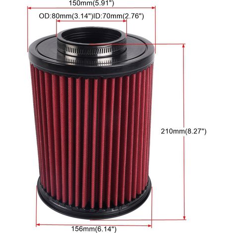 Washable air filter E-2993, mushroom head, made of aluminium alloy 70 mm, for vehicle conversion (single filter).