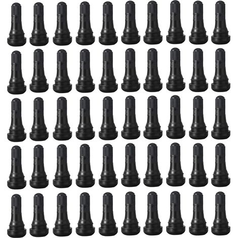 Sollbry 50 válvulas para neumáticos, tapa de válvula sin cámara TR413, válvulas sin cámara para neumáticos de coche, válvulas de goma TR413 a presión, color negro (1/5)