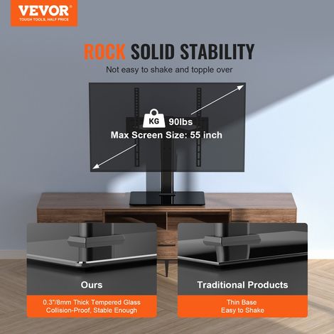 Support TV sur Pied pour Télévisions de 32 à 55 pouces Meuble TV sur Pied Pivotant à ± 40° Hauteur Réglable 61,5-67 cm Pied TV Univ… (1/5)