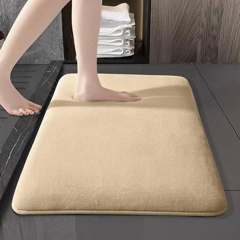 Tapis de sol uni en velours corail Fnyoxu - Tapis absorbant et antidérapant pour salle de bain, salon et entrée - Tapis de sol pour chambre à coucher (1/2)