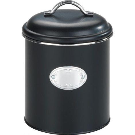 Wenko – Boite de rangement métal 1,6 l – Couvercle hermétique avec anneau silicone – Design rétro noir Ø 13x18 cm – Inscriptible pour aliments secs (1/7)