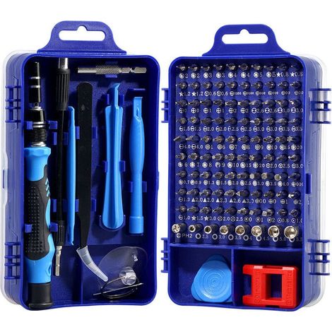 Kit Tournevis de Précision Magnétique 115 en 1, Portable Mini Tournevis Outils de Réparation pour Demontage PC Portable, Smartphone, Montre, Lunettes, Ordinateur (Blue) (1/5)