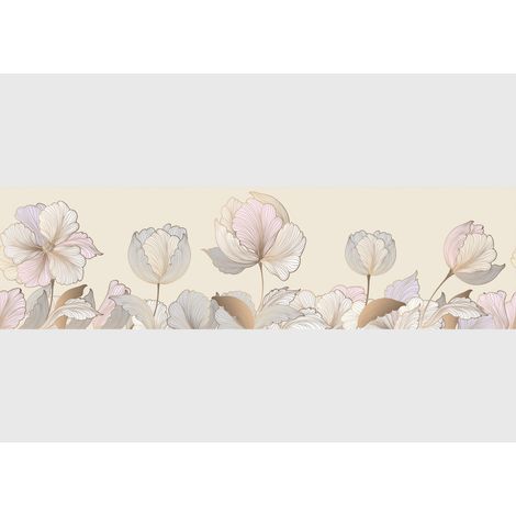 Frise auto-collante fleurs multicolore dessinée sur fond beige (1/5)