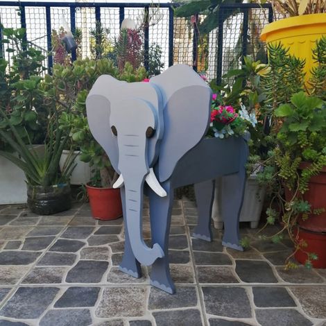 Maceta con forma de animal – Maceta con forma de elefante de PVC – 34 x 24 cm – Multicolor – Única y decorativa – Para suculentas y flores (1/5)