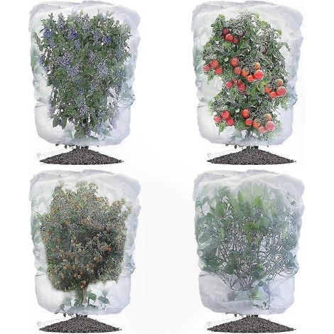 Lot de 4 sacs de jardin en filet avec cordon de serrage pour protéger les plantes et les arbustes des oiseaux et des parasites, extra larges (180x200 cm). (1/5)