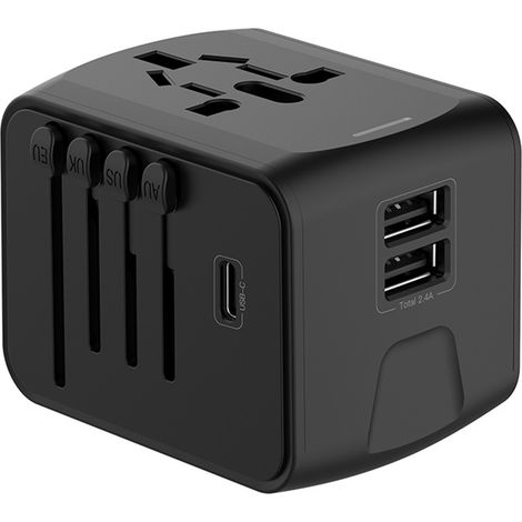 Chargeur de voyage avec 2 ports USB et 1 port USB-C, station de charge multifonction