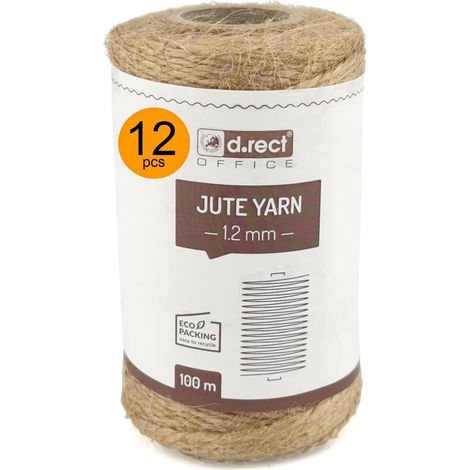 Lot de 12 Cordons de jute, 100 m, 1,2 mm, fibre naturelle, pour emballage, bricolage, décoration florale