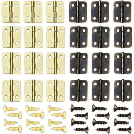 100 Pièces Charnières, 13 16mm Pliant Butt Charnières DIY Petit Charnières, Mini Connecteurs de Charnière Pour La Maison Meubles Matériel Armoire Garde Porte Tiroir-Avec vis 400Pcs - Bronze Doré (1/5)
