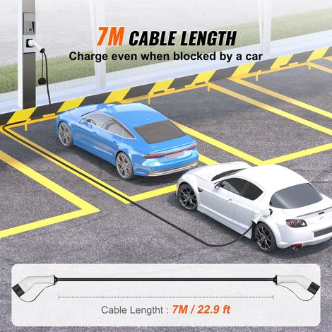 Câble charge voiture électrique Type 2 vers Type 2, 32A 22kW triphasé 7m, étanche IP66 sac transport, VE hybride IEC62196, CE TUV (1/5)