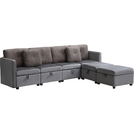 ELVMI Sofá Modular De Esquina 6 Plazas con Arcón, Asientos Modulares, Terciopelo Y Cordón, Gris Antiguo (1/5)