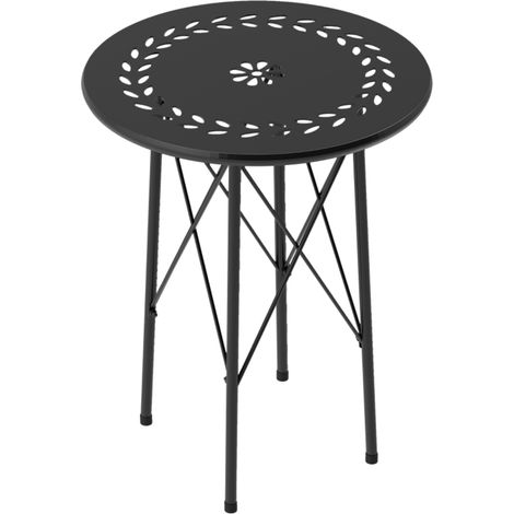 Table de jardin ronde en acier noir avec motif floral, diamètre 40 cm, table bistrot intérieure et extérieure (1/5)