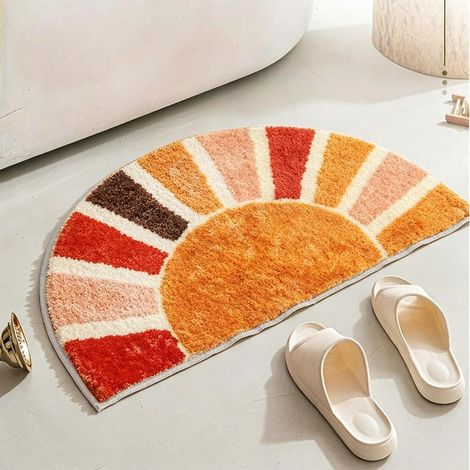 Tapis de bain semi-circulaire, bohème, arc-en-ciel, doux, absorbant, antidérapant, pour salle de bain, douche, entrée, multicolore - Décoration rétro - 40 x 60 cm (1/5)