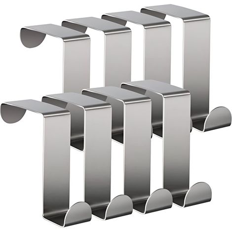 TOJ Living Crochets de porte – Lot de 8 – Sans perçage – Pour portes & placards – Acier inoxydable – Charge 5 kg – argent (1/5)