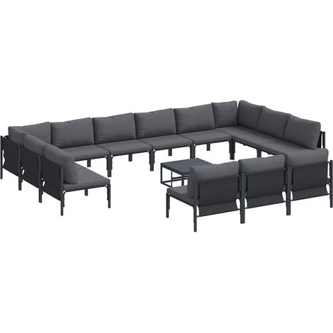Ensemble de canapé de jardin avec coussin 14 pcs Mobilier de jardin Noir Acier (1/5)