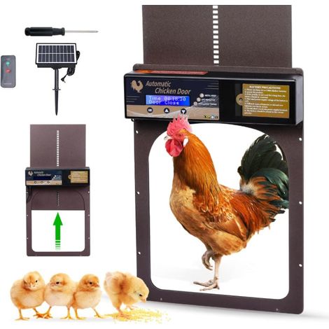 Ej.Life GLOGLOW Automatische Hühnerstalltür, Solarbetriebener Automatischer Hühnerstall-Türöffner mit Timer-Lichtsensor-Fernbedienung für Hühnerstall (Brown) (1/5)