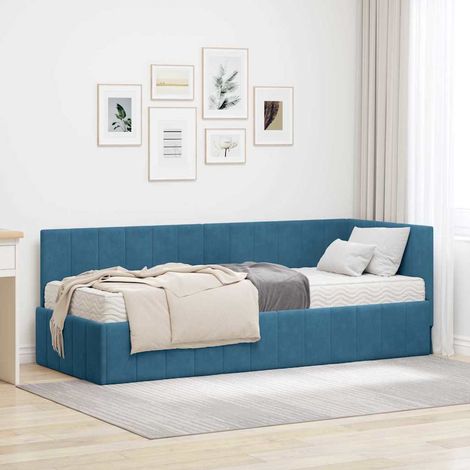 Struttura Letto Angolare con Materasso 2 pz Blu Velluto vidaXL (1/5)
