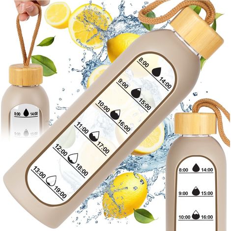 Botella motivacional para agua y bebidas, de vidrio y silicona, botella deportiva grande de 0,6 L. (1/5)