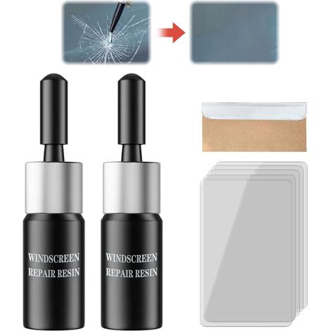 Kit Reparation Pare Brise,Outil Réparation Pare-Brise,Liquide Réparation Verre,Kit Réparation Verre,Kit de Réparation de Verre Fissuré Automatique,pour Craquelures, Bulls-Eye,Noir,2 PCS (1/5)