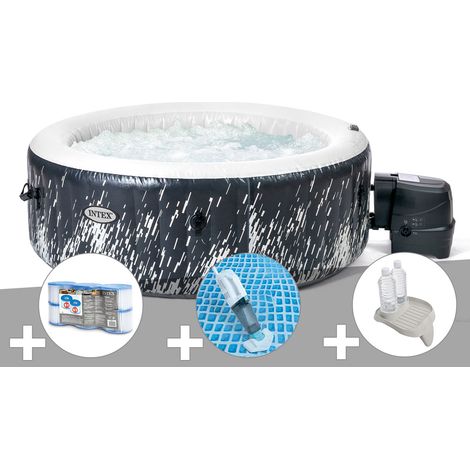 Kit spa gonflable Intex PureSpa Galaxie rond Bulles avec LED 4 places + 6 filtres + Aspirateur + Porte-verre
