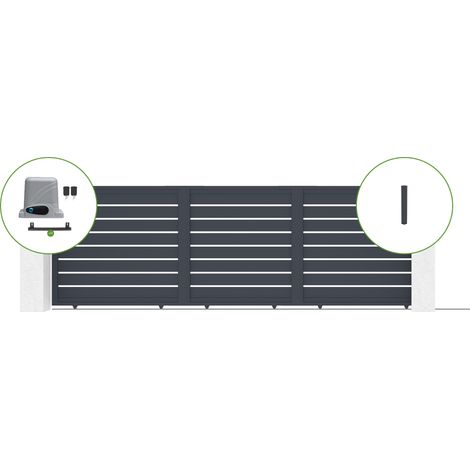 Puerta corredera aluminio 5M VOGEL H160cm + 2 postes gris + motor RANGER C300 (1/4)