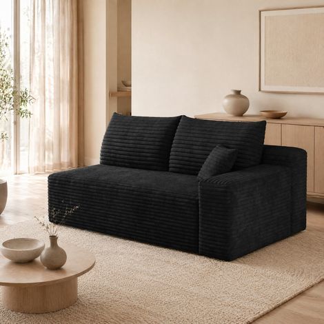 Canapé 2 places noir en tissu effet velours côtelé OKWISH (1/5)