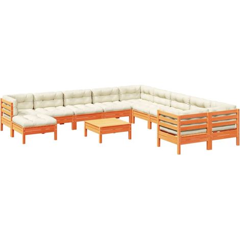 Maison Exclusive - Set de sofás jardín 12 pzas con cojines madera (1/5)