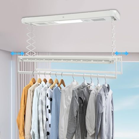 Séchoir à linge électrique à suspendre au plafond avec télécommande, lumière LED 130-215cm télescopique, capacité de charge 35kg avec ventilateur, tige télescopique stérilisable, 220V pour (1/5)