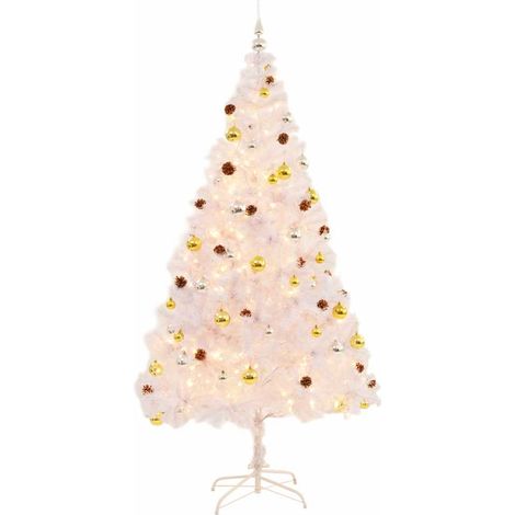 Albero di Natale Albero natalizio Albero festivo Preilluminato con Palline Bianco 210 cm (1/5)