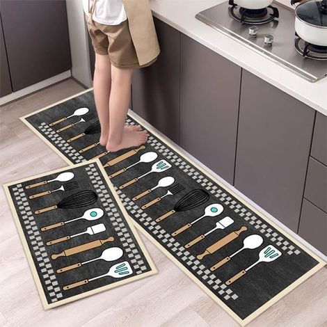 2 Küchenläufer 40x60cm und 40x120cm - Waschbar, rutschfest und saugfähig