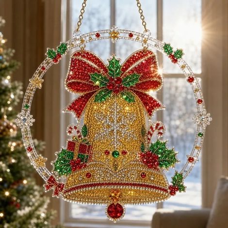 Nouvelle peinture diamant de Noël attrape-soleil - Cloche unique - 20 cm